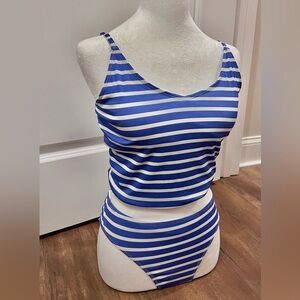 Two Piece Athletic Tankini Striped Blue